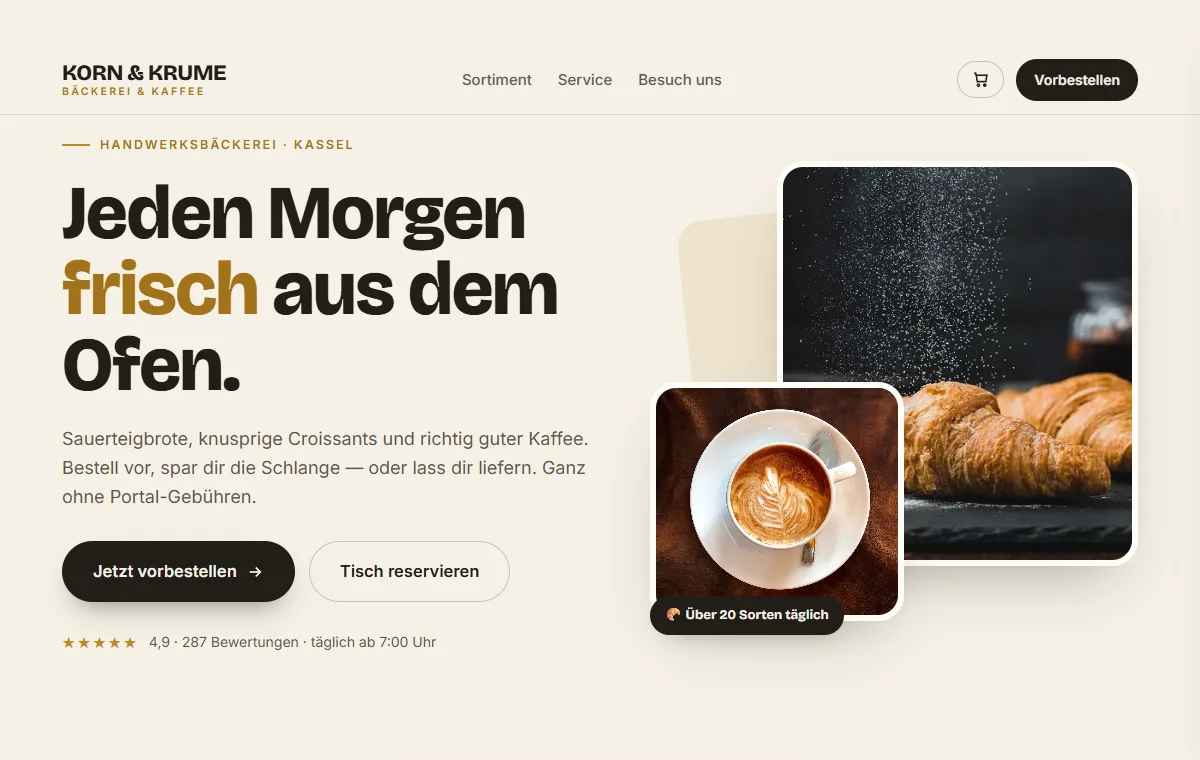 Startseite der Demo-Website von Korn & Krume