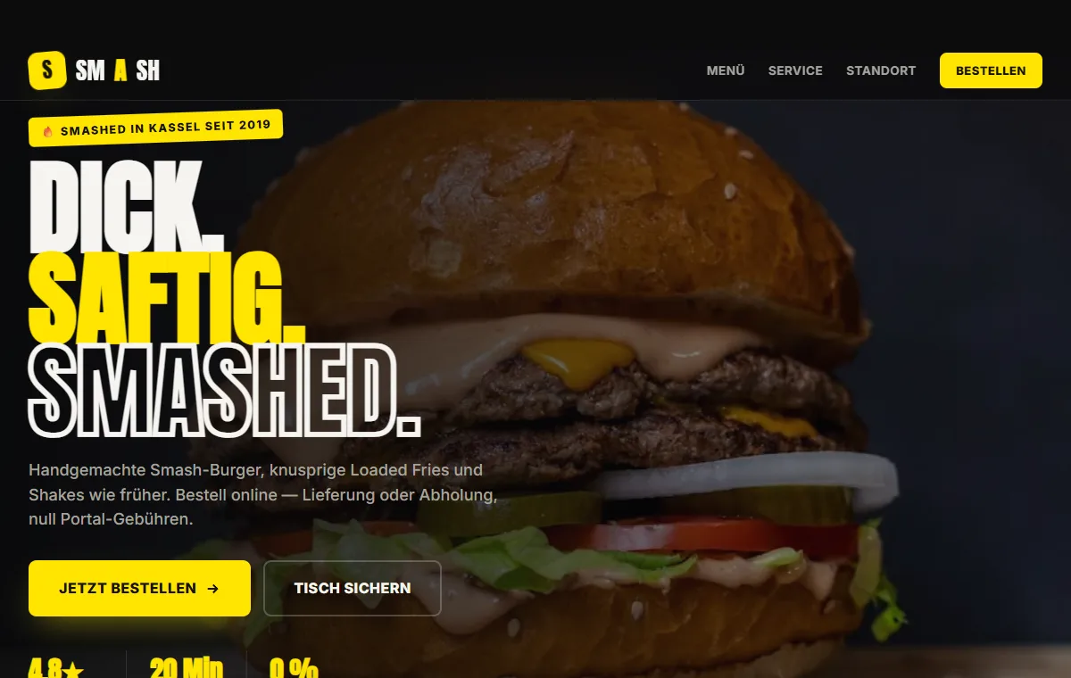 Startseite der Demo-Website von Smash Kassel