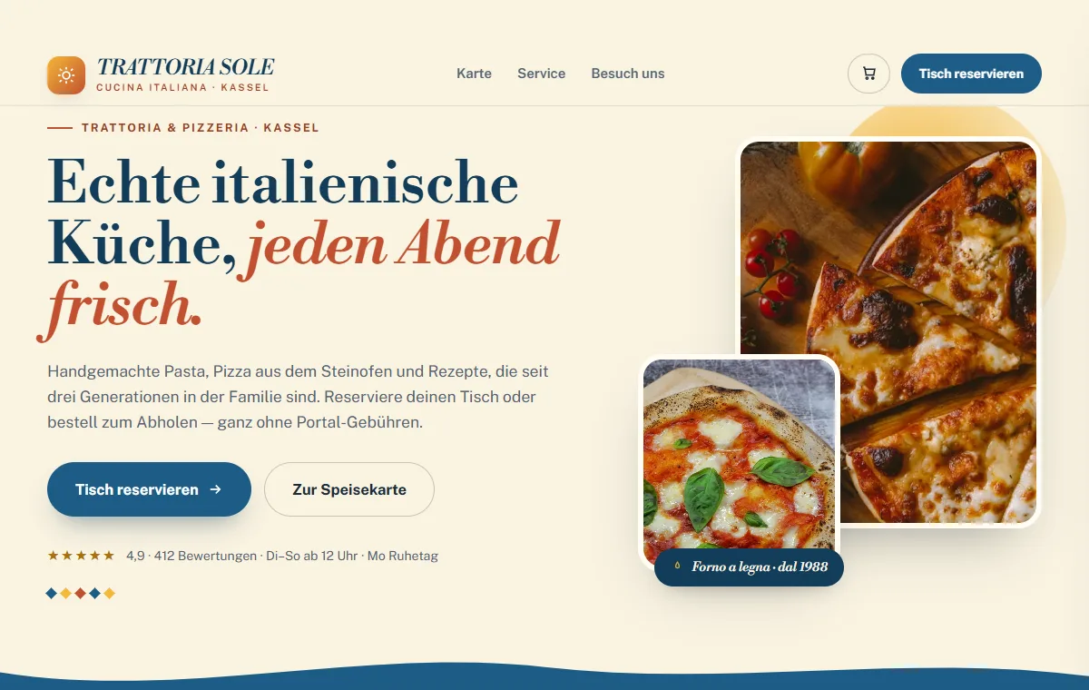 Startseite der Demo-Website von Trattoria Sole